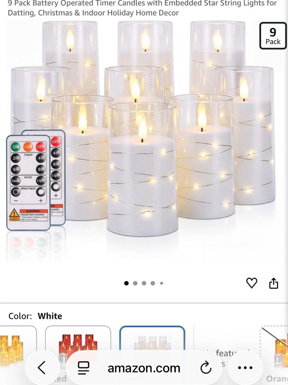 White LED Flameless Pillar Candles with Star String Lights - Set of 9